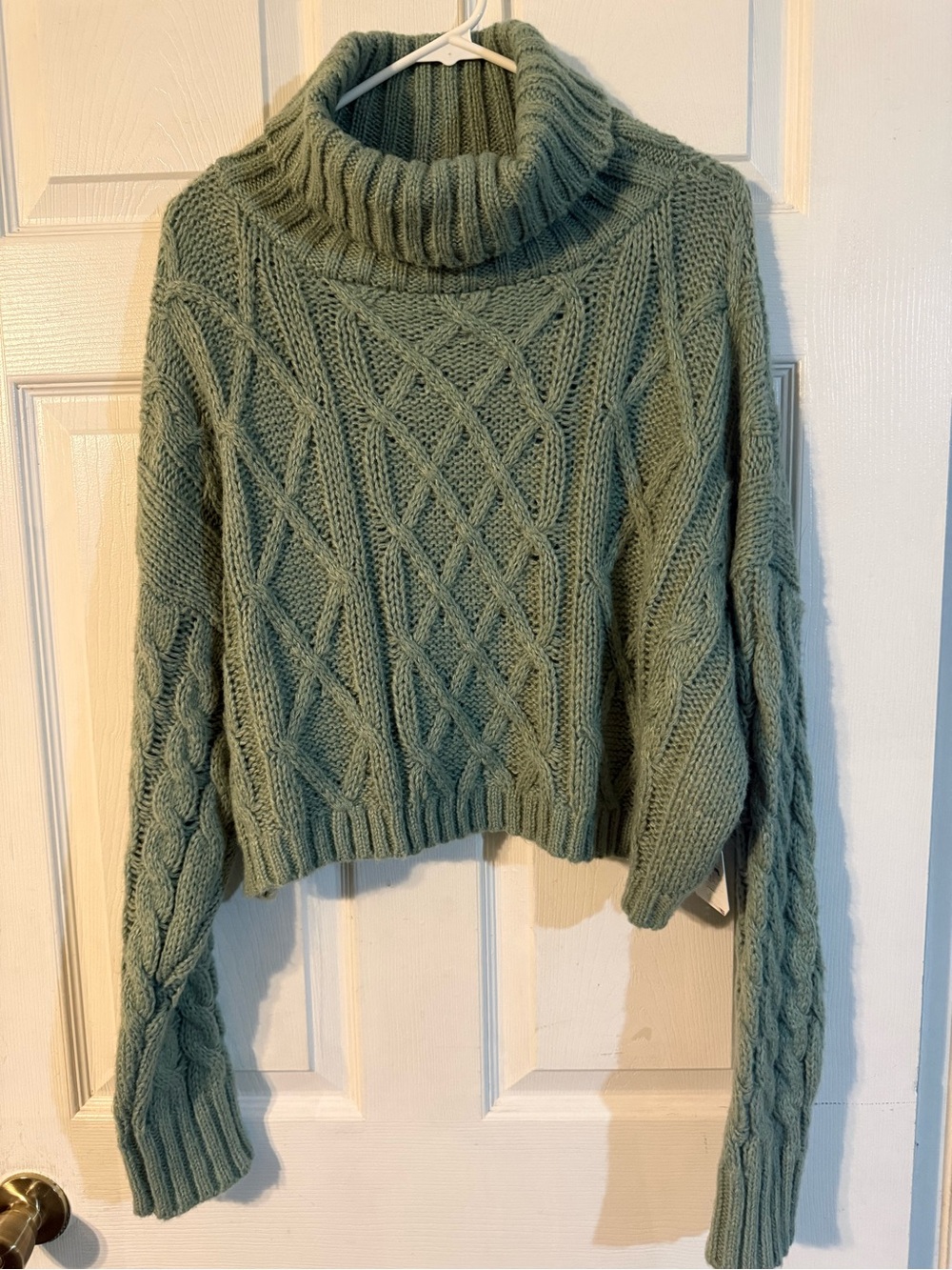 Altar'd State Sage Green Cable Turtleneck Crop Sweater